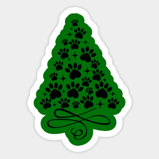 Dog Paw Christmas Tree - Black Sticker